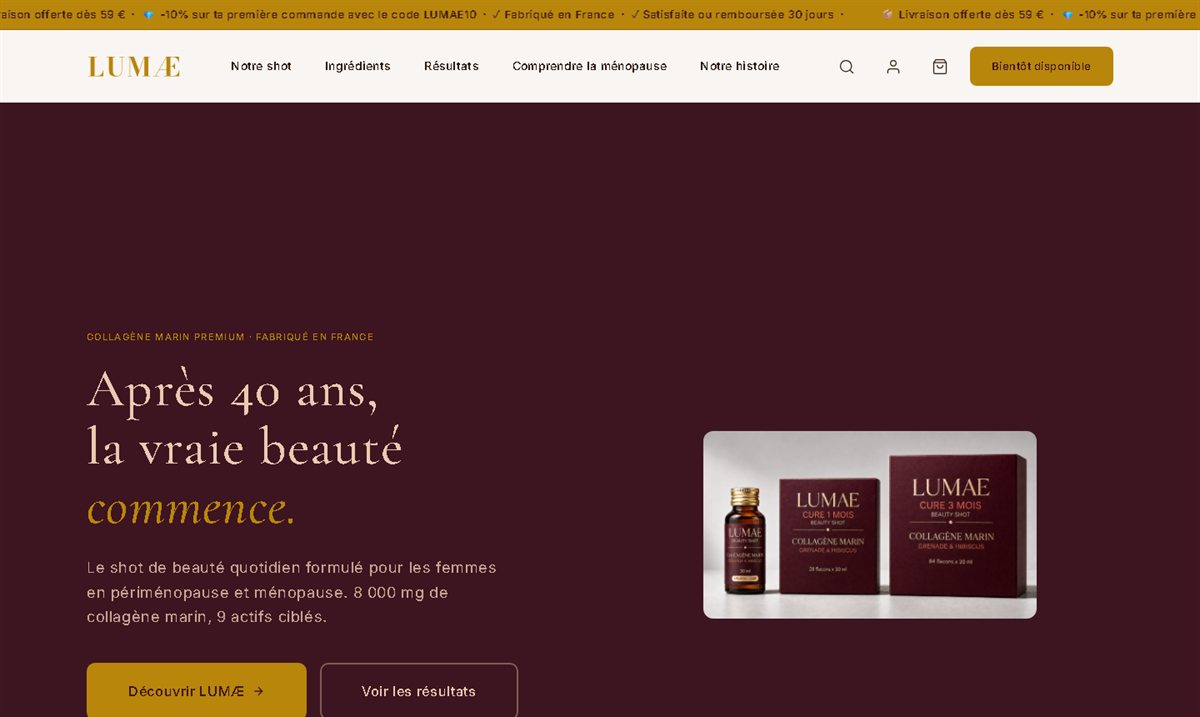 Page d'accueil du site LUMÆ Paris