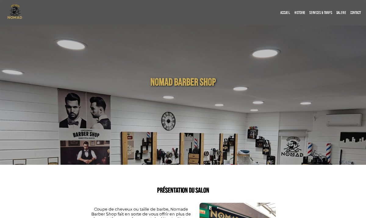 Page d'accueil du site Nomad Barber Shop
